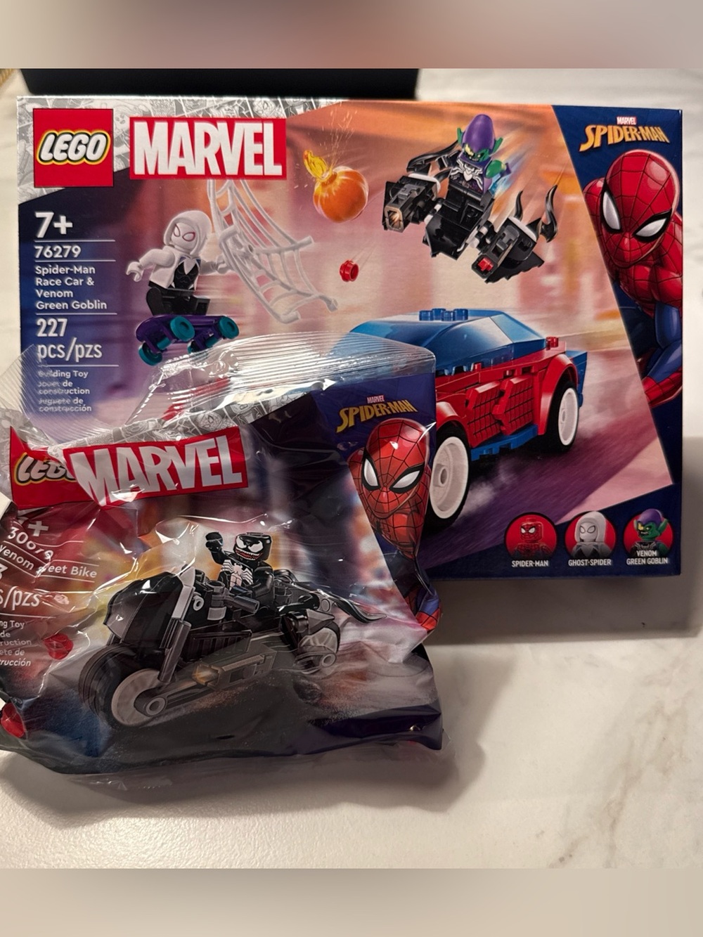 LEGO Marvel Spider-Man Race Car 76279 + Venom Street Bike 30679 Minifigures NEW